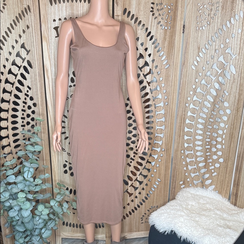 naked wardrobe Sleeveless Midi Dress in Taupe Brown